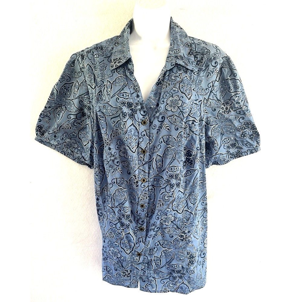 Liz & Me Boho-Chic Floral Blue Grandmacore Shirt 2XL 100 Cotton Cottage Core